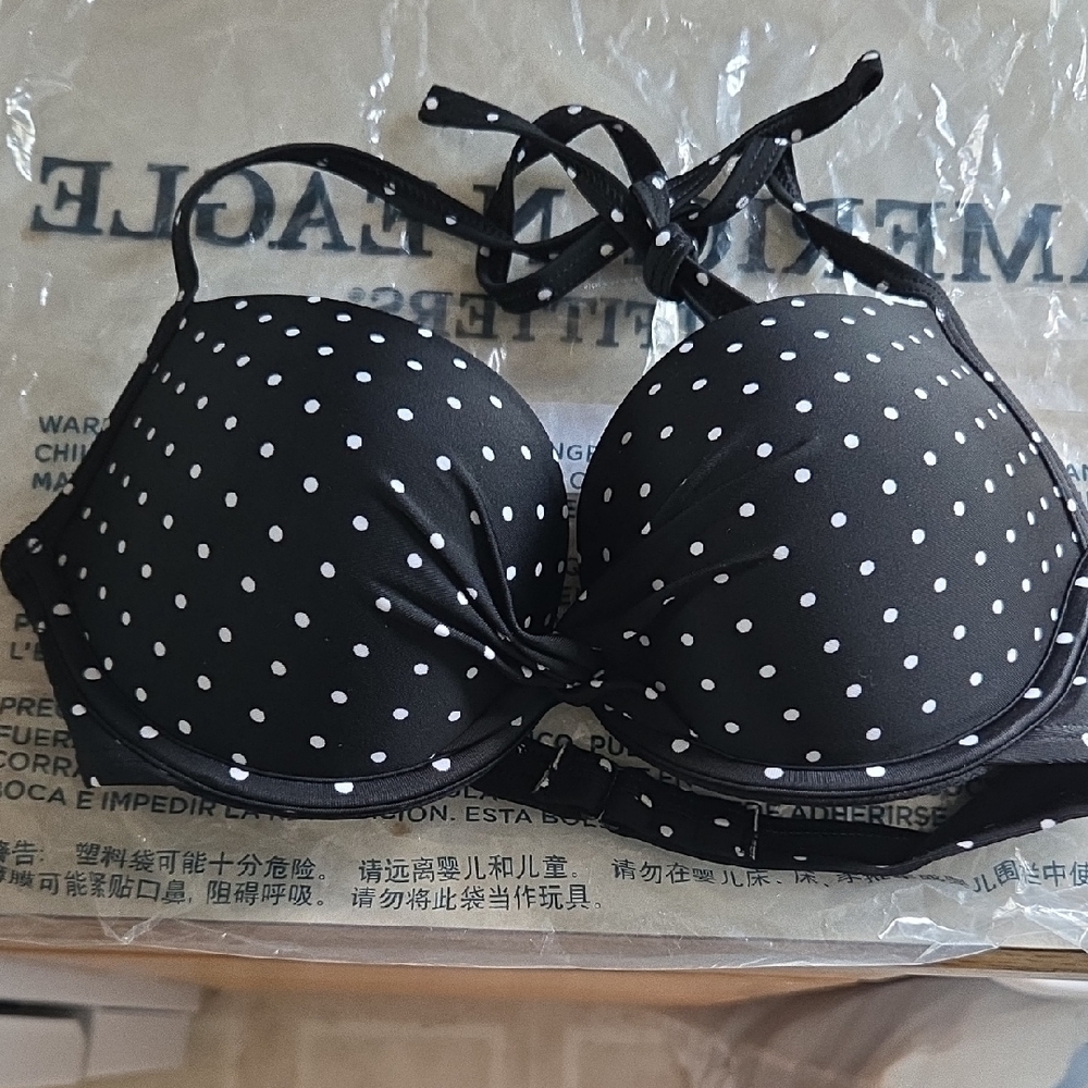 Aerie Black and White Polka Dot Bikini 32C top and Small bottom